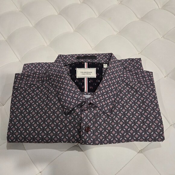 7 Diamonds Mens 4 Way Stretch Short Sleeve Button Up Shirt XL Diamond Design - Picture 1 of 10